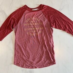 Obey Red Raglan Tee with Gold Print